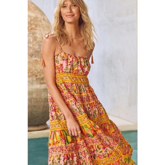 💕FARM RIO💕 Mixed Fruits Paradise Midi Dress ~ Small S NWT - Picture 7 of 16